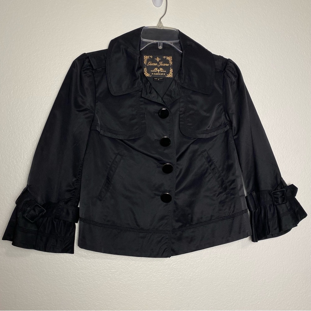 Vintage EUC Guess Black Cropped Jacket with Gold Accents Size Medium